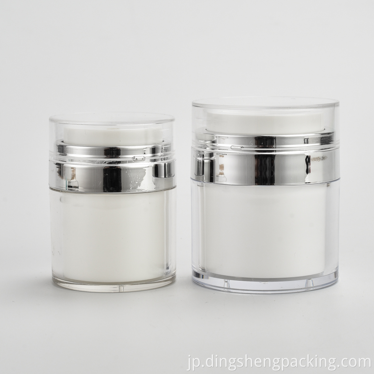 New design 15ml airless jar silver airless cosmetic jars 30ml 50ml white pump lotion containers